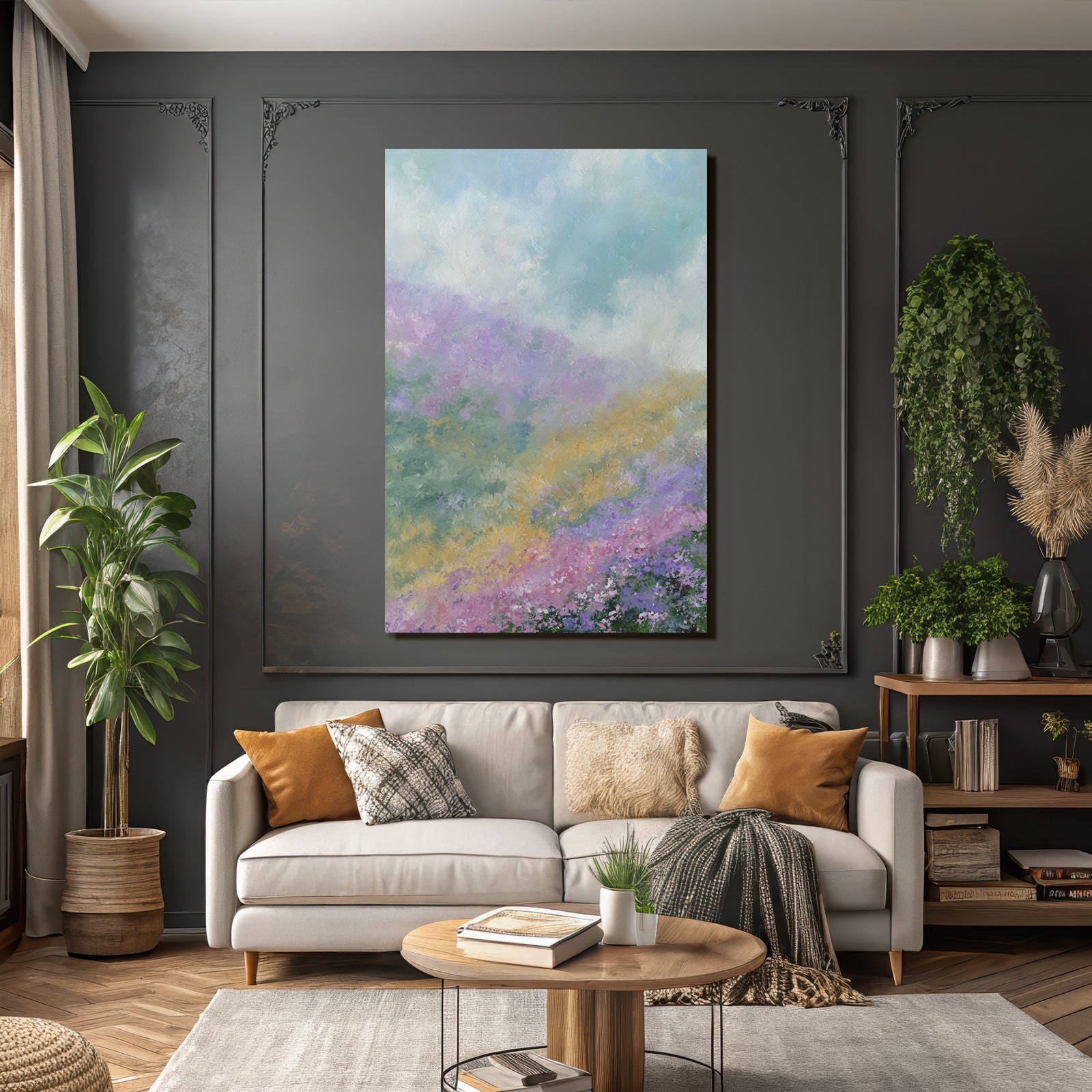 Abstrakte Pastelllandschaft Mit Blumenwiese