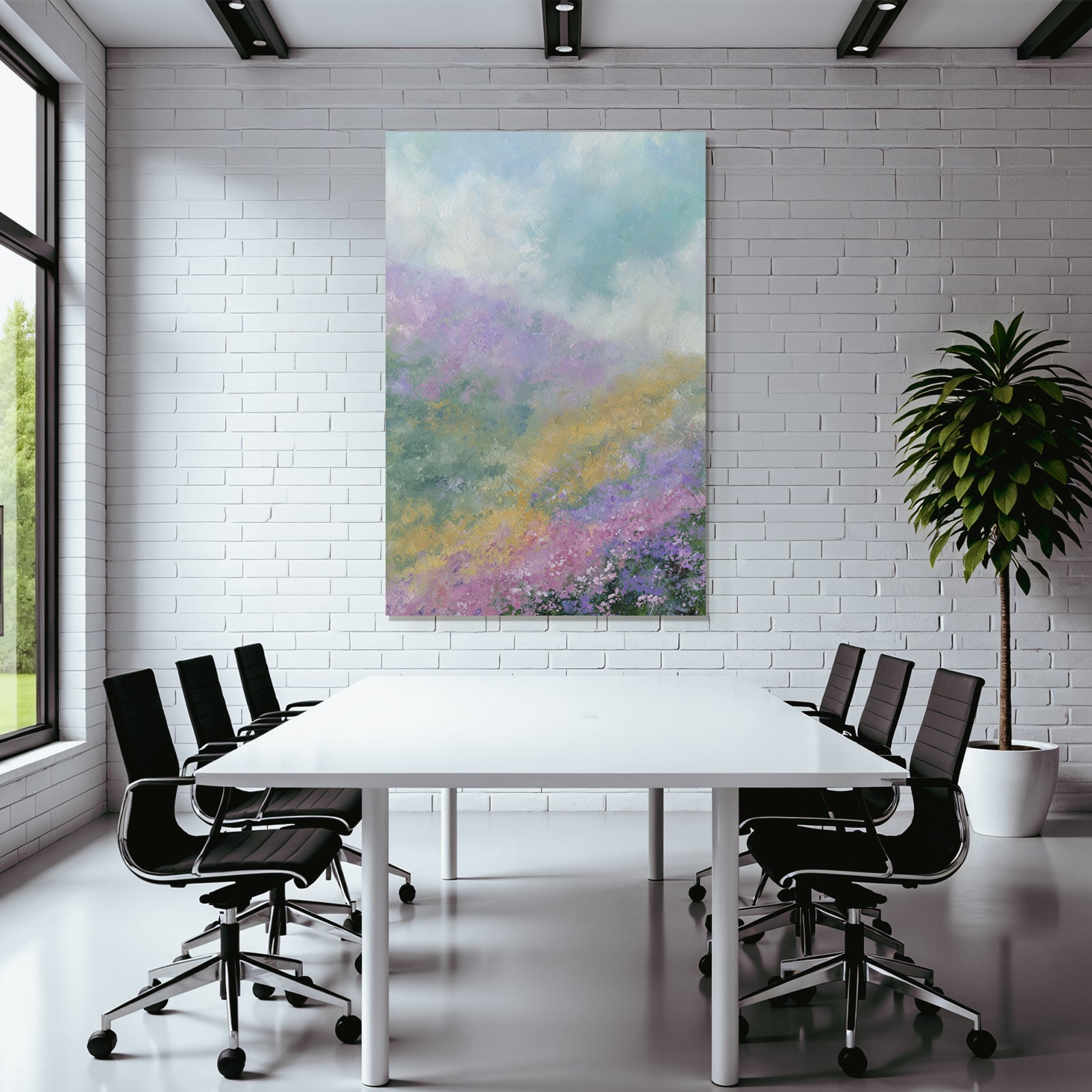 Abstrakte Pastelllandschaft Mit Blumenwiese