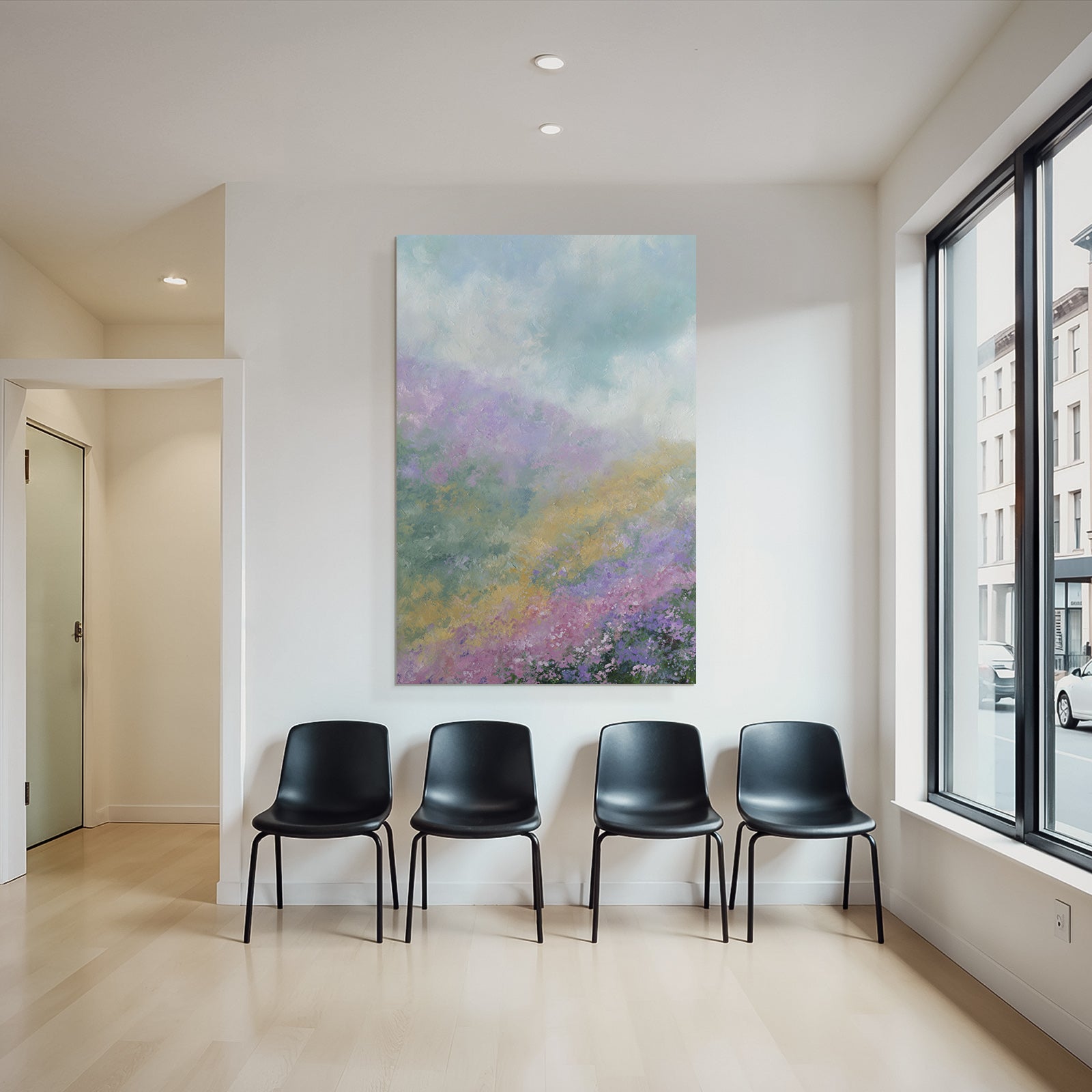 Abstrakte Pastelllandschaft Mit Blumenwiese