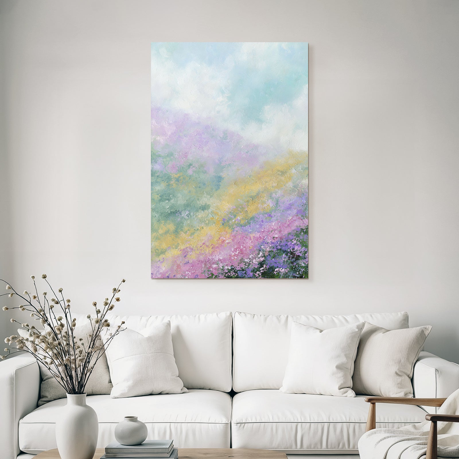 Abstrakte Pastelllandschaft Mit Blumenwiese