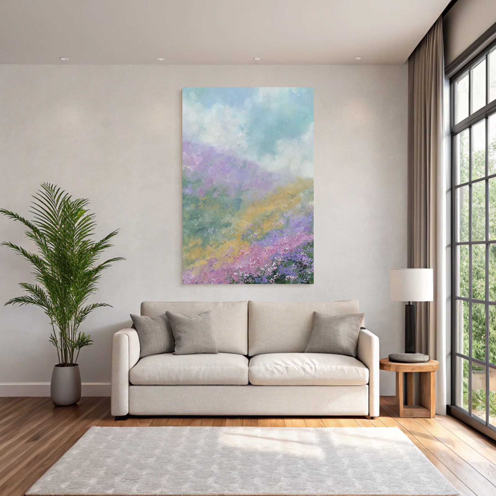 Abstrakte Pastelllandschaft Mit Blumenwiese