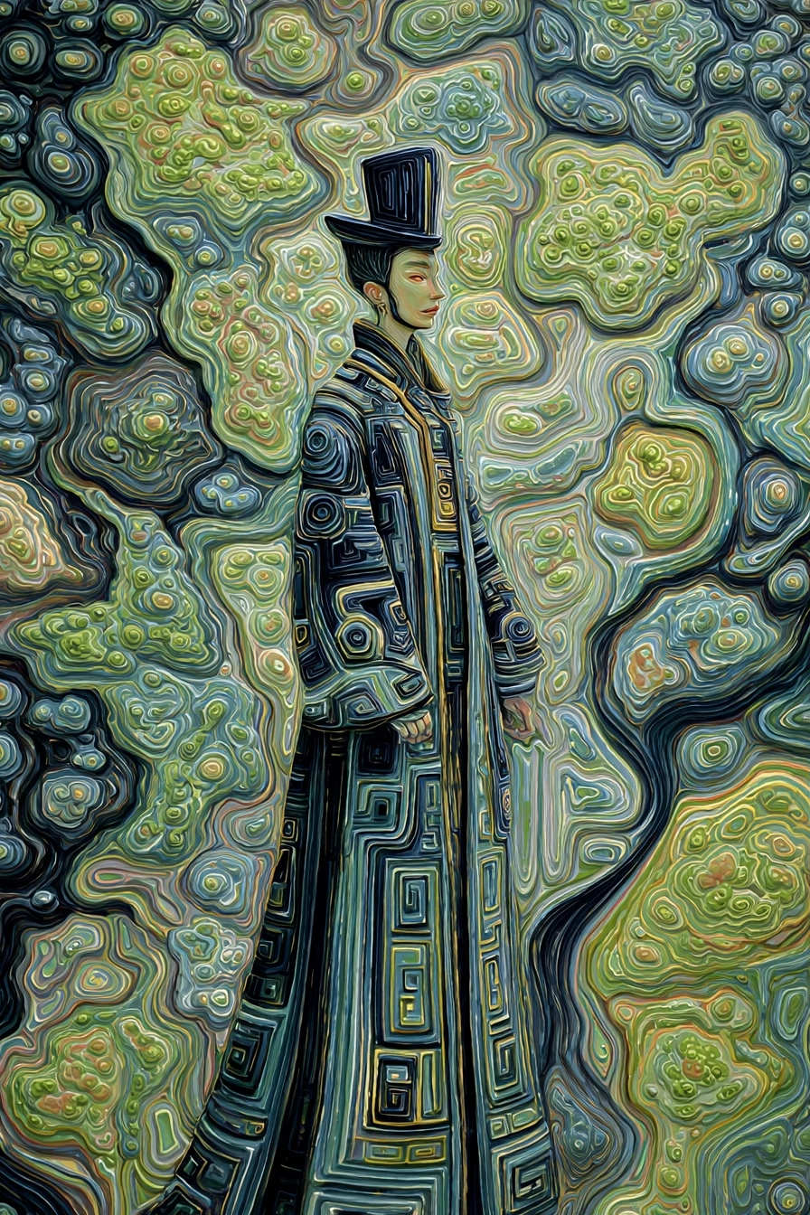 Adliger Mit Prächtigem Hut Vor Abstrakten Farbwirbeln | Jugendstil | Stilrichtungen