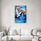 Aquarellszene Brücke Über Wasser Mit Möwen