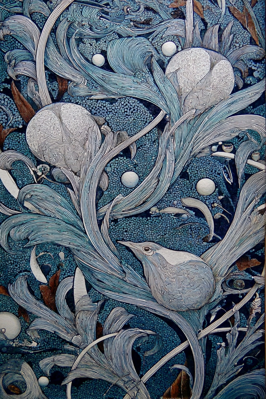 Blauweisses Florales Musterspiel Mit Vögeln | Jugendstil | Stilrichtungen