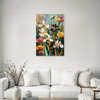 Bunte Frühlingsblüten Mit Irissen Und Bienen
