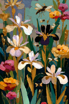 Bunte Frühlingsblüten Mit Irissen Und Bienen | Jugendstil | Stilrichtungen