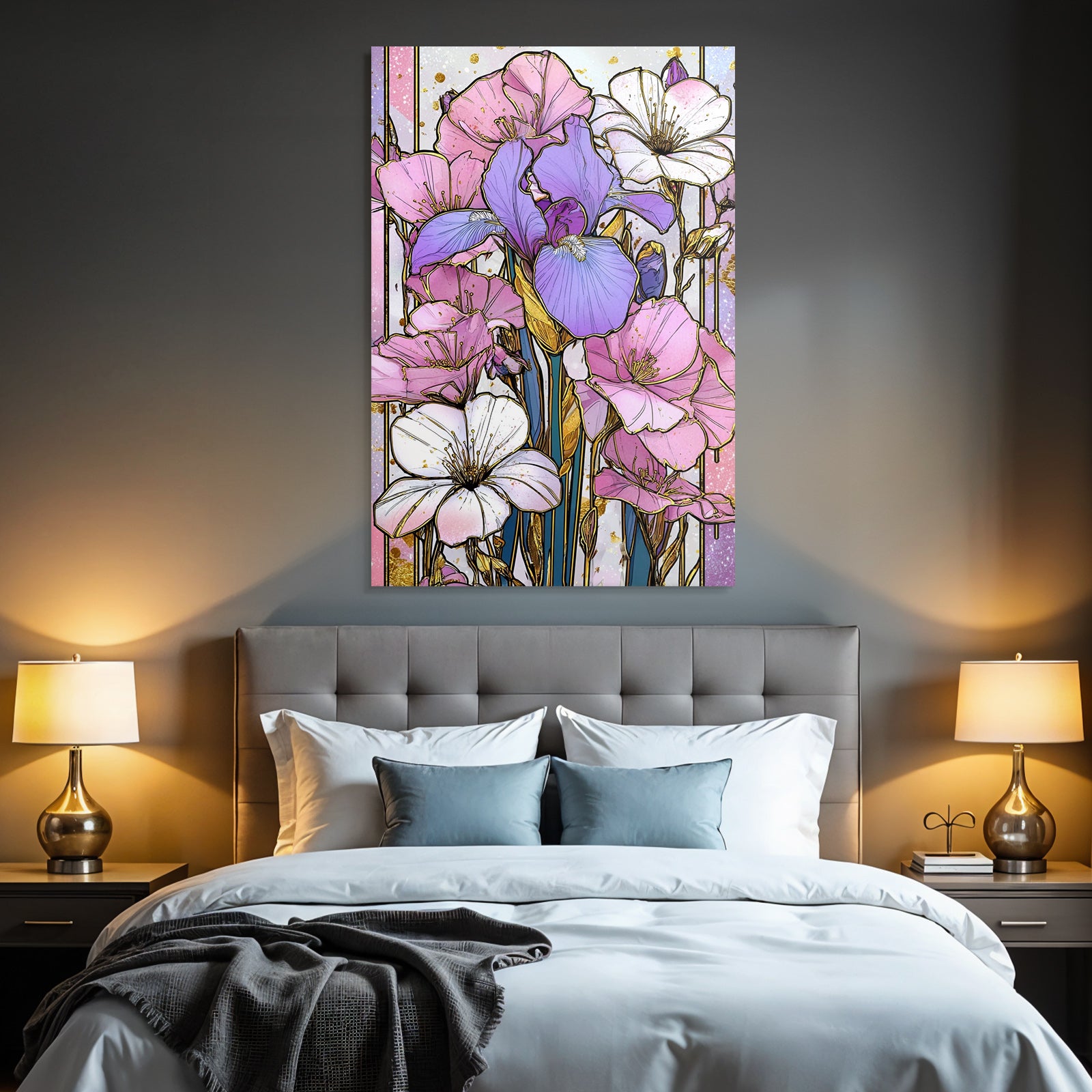 Bunte Illustrative Blumen Mit Goldakzenten