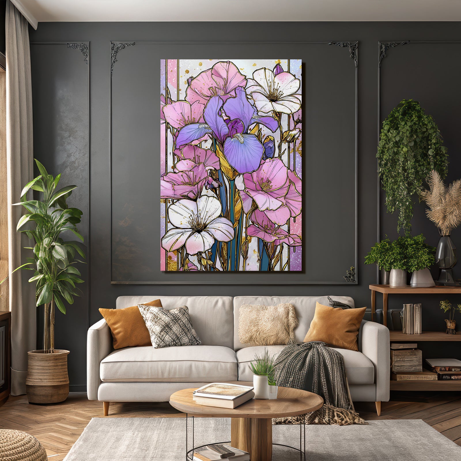 Bunte Illustrative Blumen Mit Goldakzenten