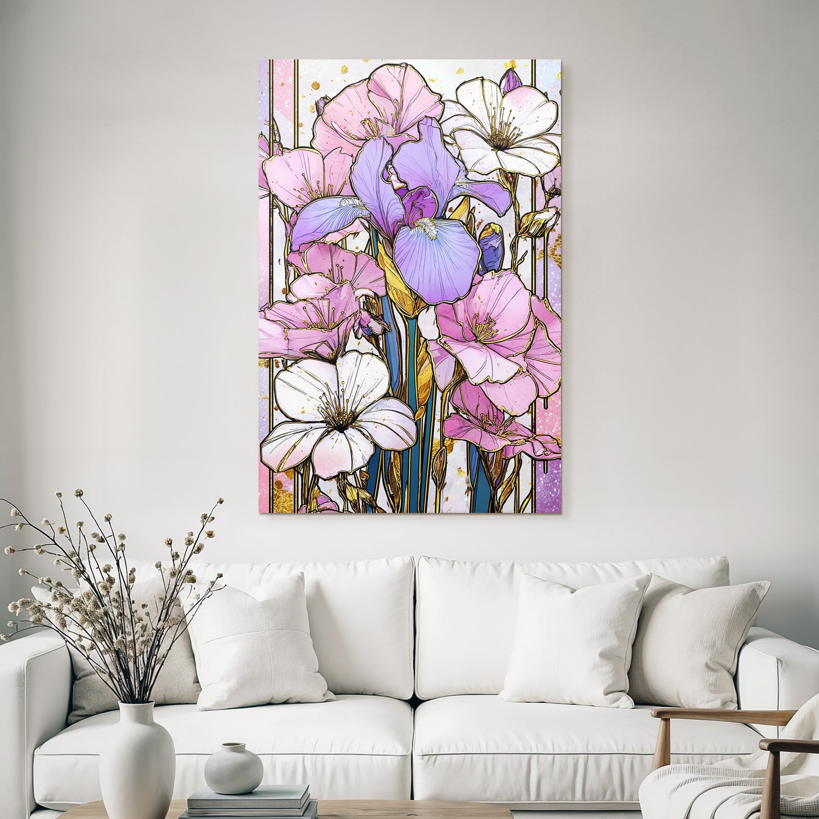 Bunte Illustrative Blumen Mit Goldakzenten
