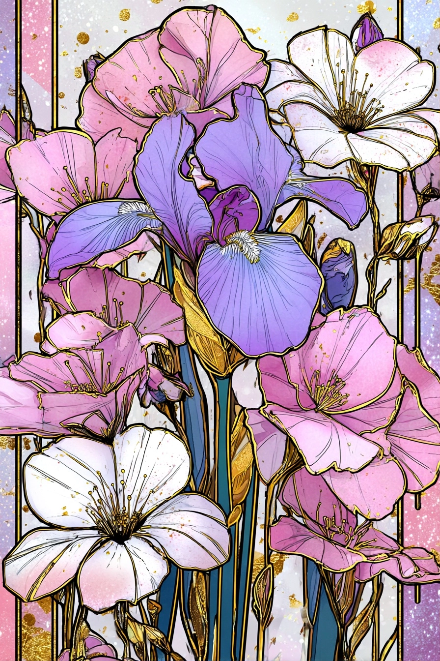 Bunte Illustrative Blumen Mit Goldakzenten | Jugendstil | Stilrichtungen
