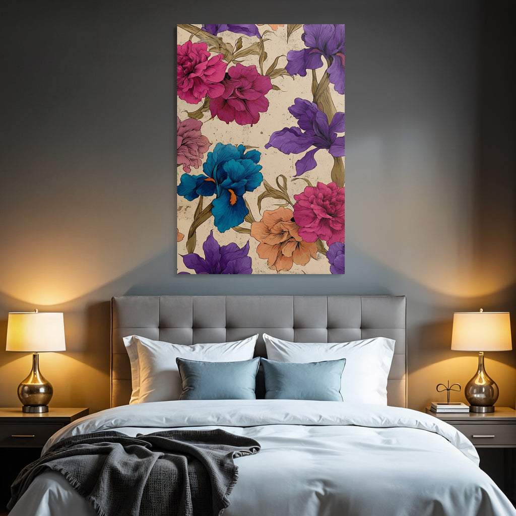Buntes Blumenmuster Mit Stilisierten Blumen Auf Beigem Hintergrund