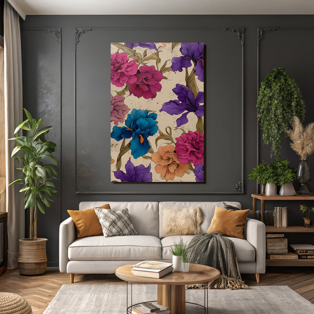 Buntes Blumenmuster Mit Stilisierten Blumen Auf Beigem Hintergrund