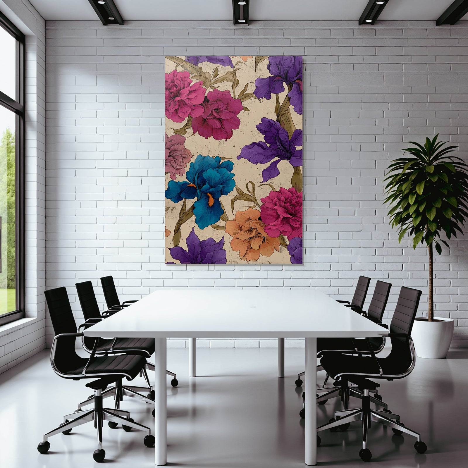 Buntes Blumenmuster Mit Stilisierten Blumen Auf Beigem Hintergrund