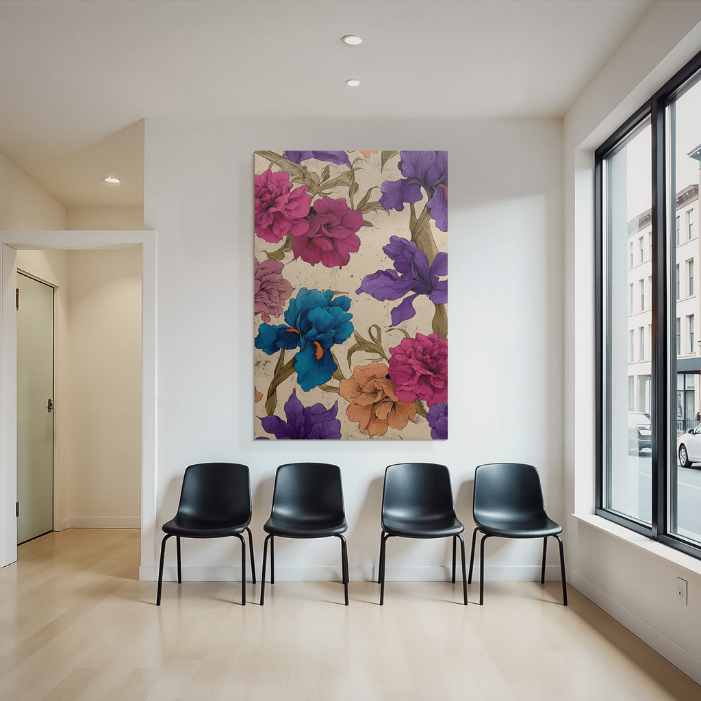 Buntes Blumenmuster Mit Stilisierten Blumen Auf Beigem Hintergrund