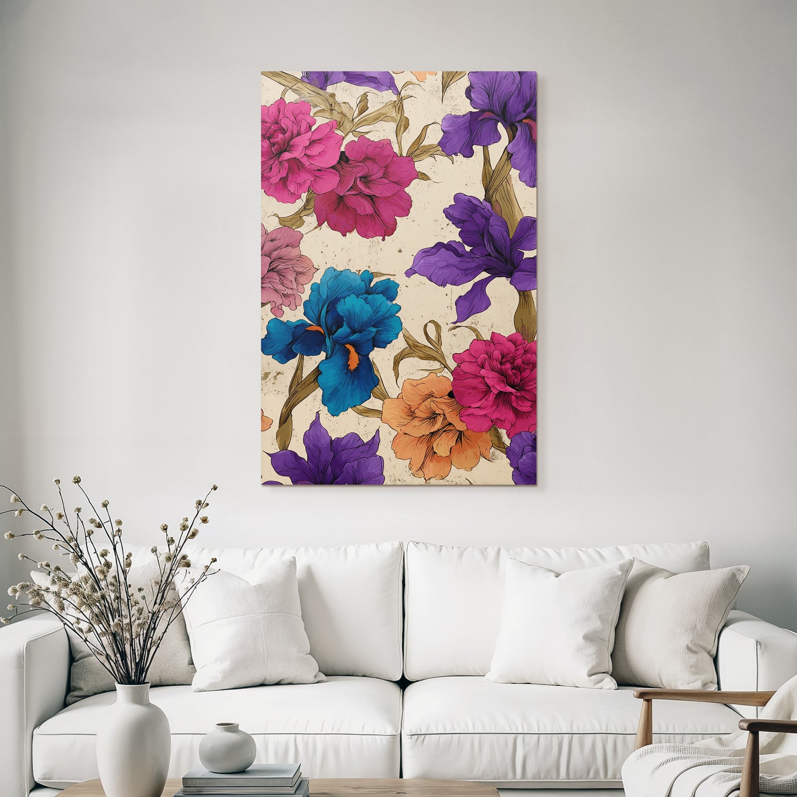 Buntes Blumenmuster Mit Stilisierten Blumen Auf Beigem Hintergrund