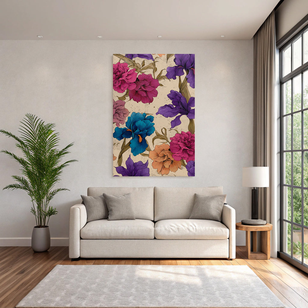 Buntes Blumenmuster Mit Stilisierten Blumen Auf Beigem Hintergrund