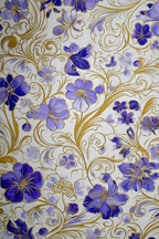 Dekoratives Blumendesign Mit Lila Blumen Und Goldenen Ranken Auf Hellem Hintergrund | Jugendstil | Stilrichtungen