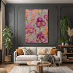 Farbenfrohes Iris Blumendesign Auf Rosafarbenem Hintergrund