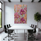 Farbenfrohes Iris Blumendesign Auf Rosafarbenem Hintergrund