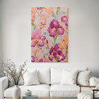 Farbenfrohes Iris Blumendesign Auf Rosafarbenem Hintergrund