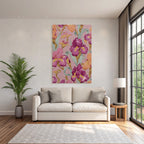 Farbenfrohes Iris Blumendesign Auf Rosafarbenem Hintergrund