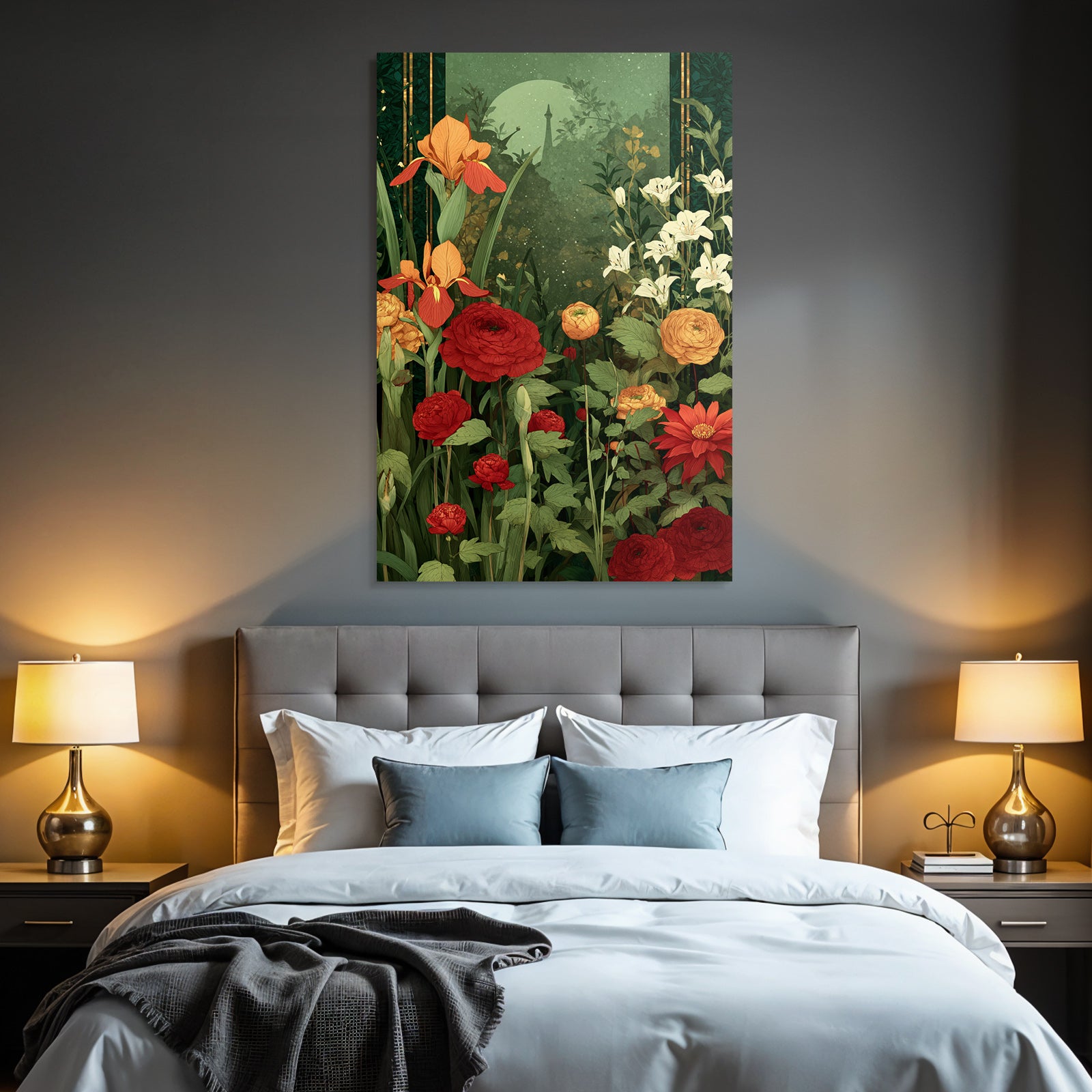 Florale Szene Mit Irisen Ranunkeln Und Lilien Im