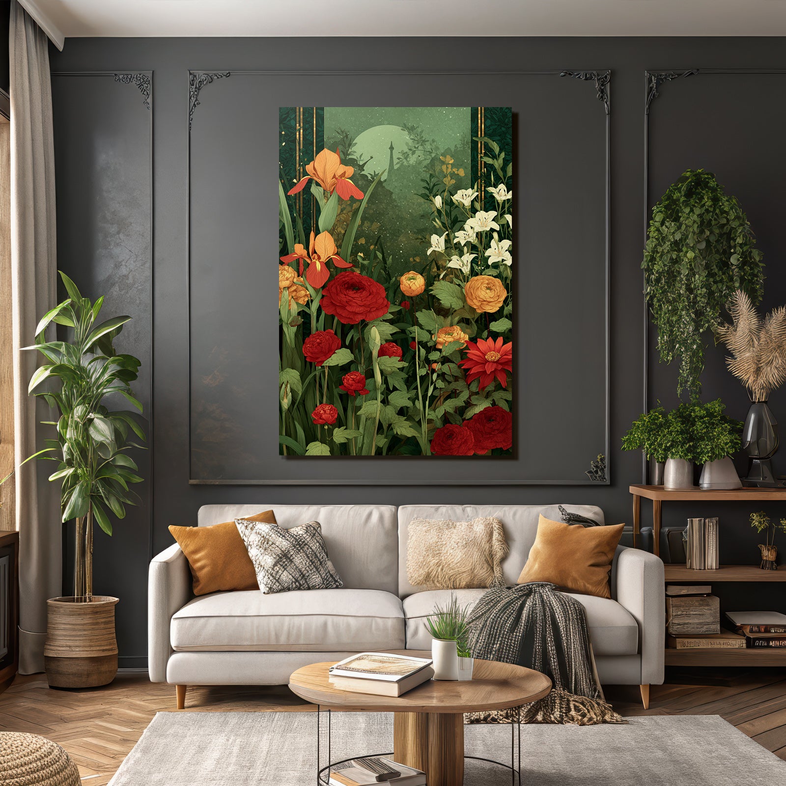 Florale Szene Mit Irisen Ranunkeln Und Lilien Im