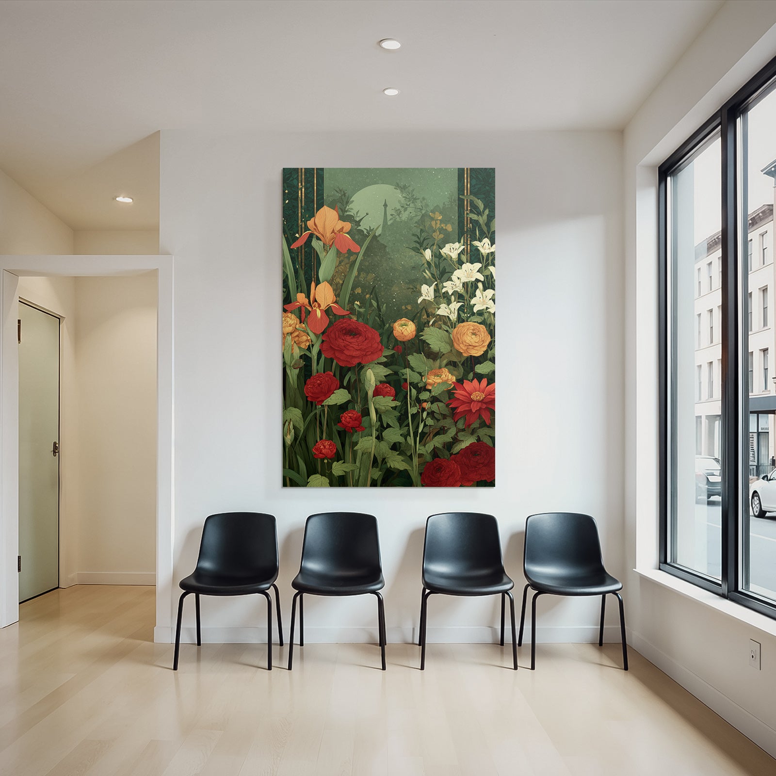 Florale Szene Mit Irisen Ranunkeln Und Lilien Im
