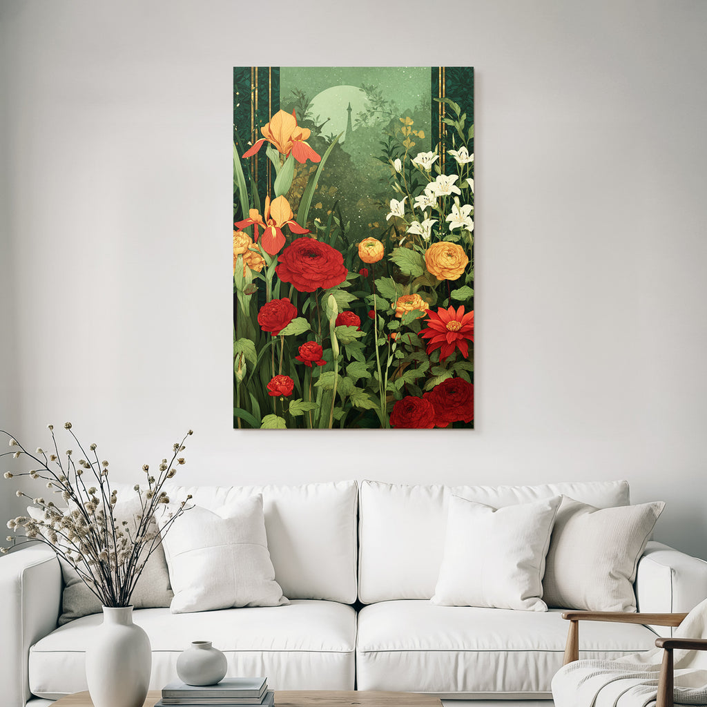 Florale Szene Mit Irisen Ranunkeln Und Lilien Im