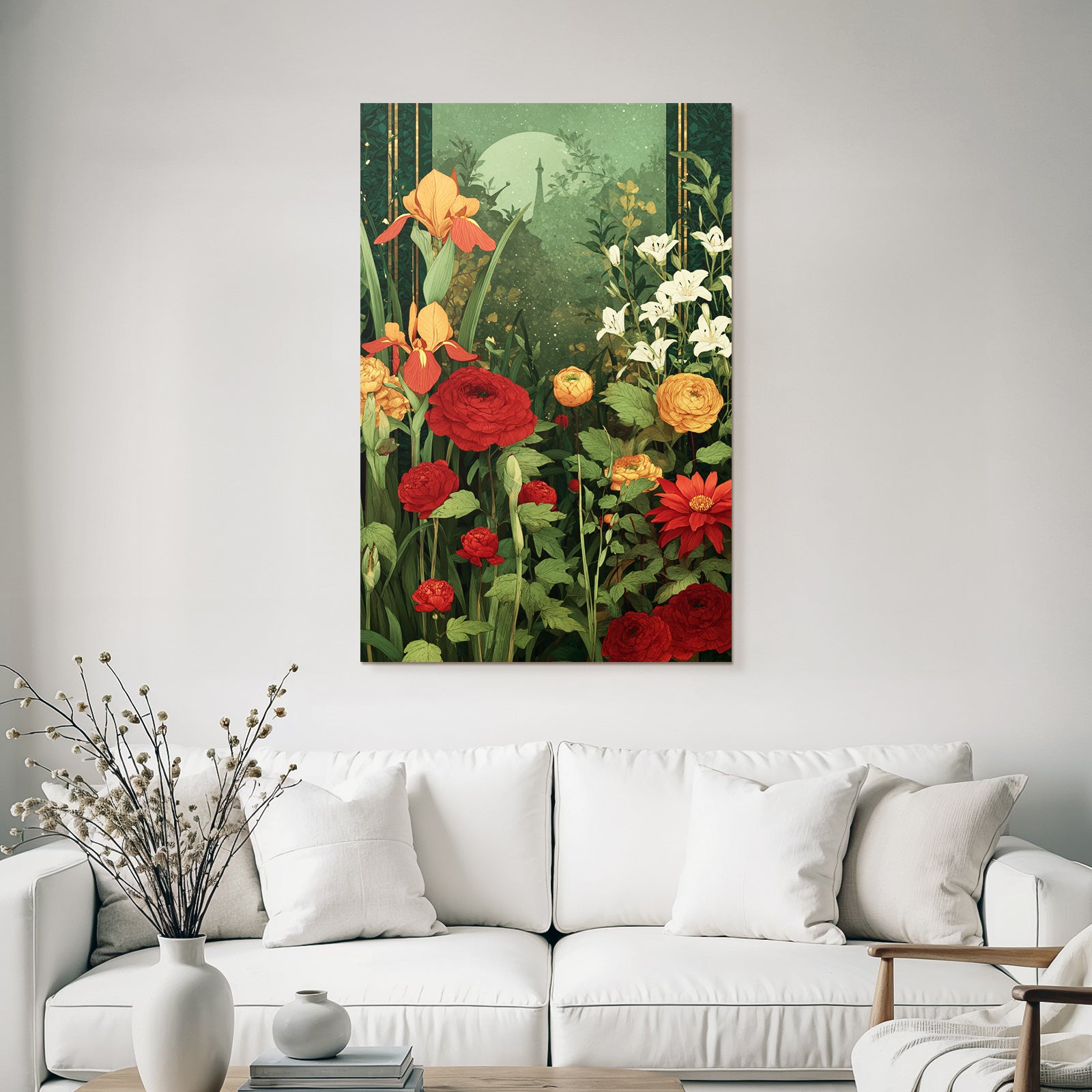 Florale Szene Mit Irisen Ranunkeln Und Lilien Im