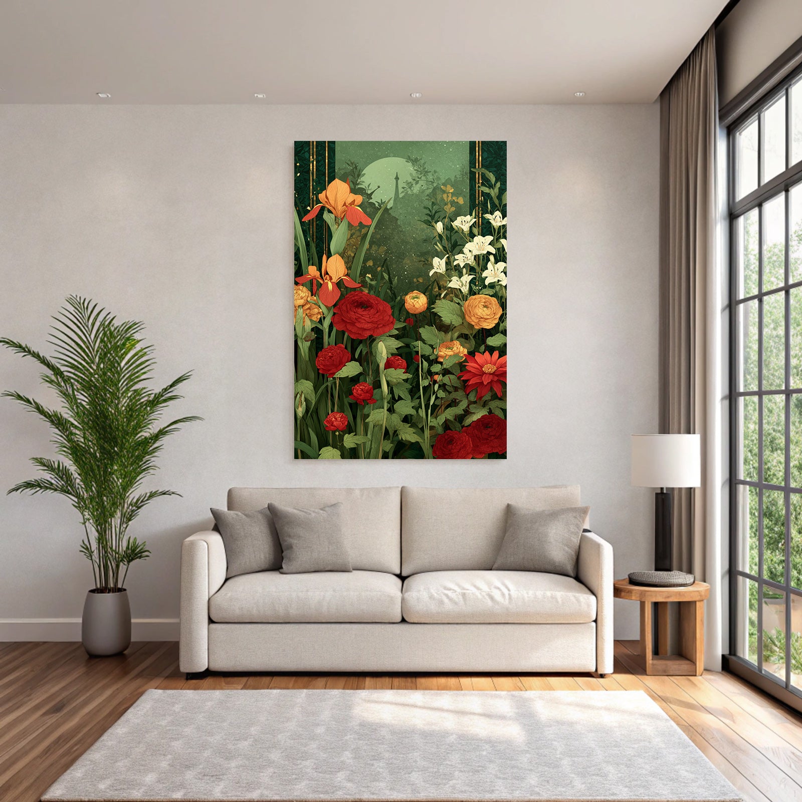 Florale Szene Mit Irisen Ranunkeln Und Lilien Im
