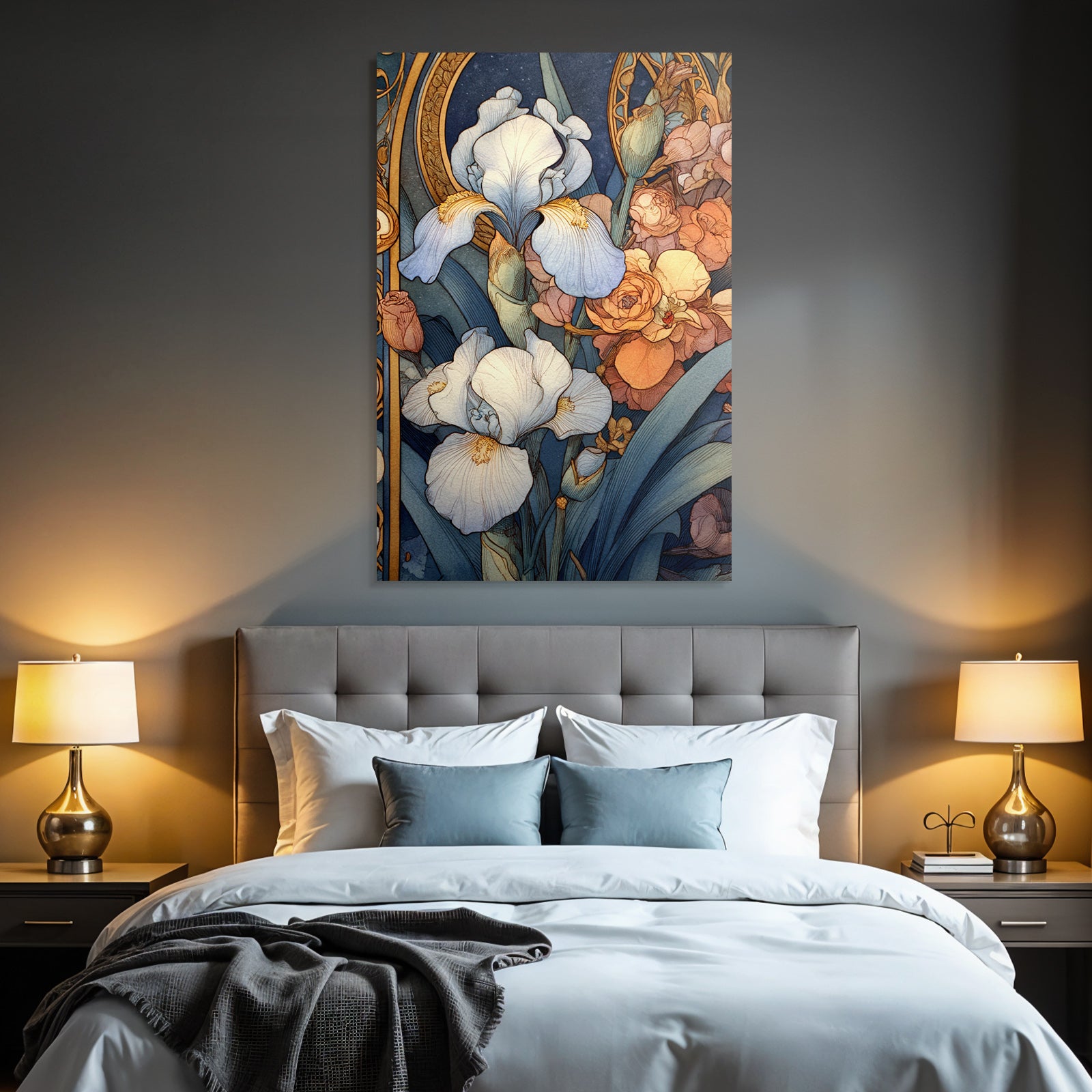 Florales Blumenmuster Im Art Nouveau Stil Mit Rosen Und Irissen