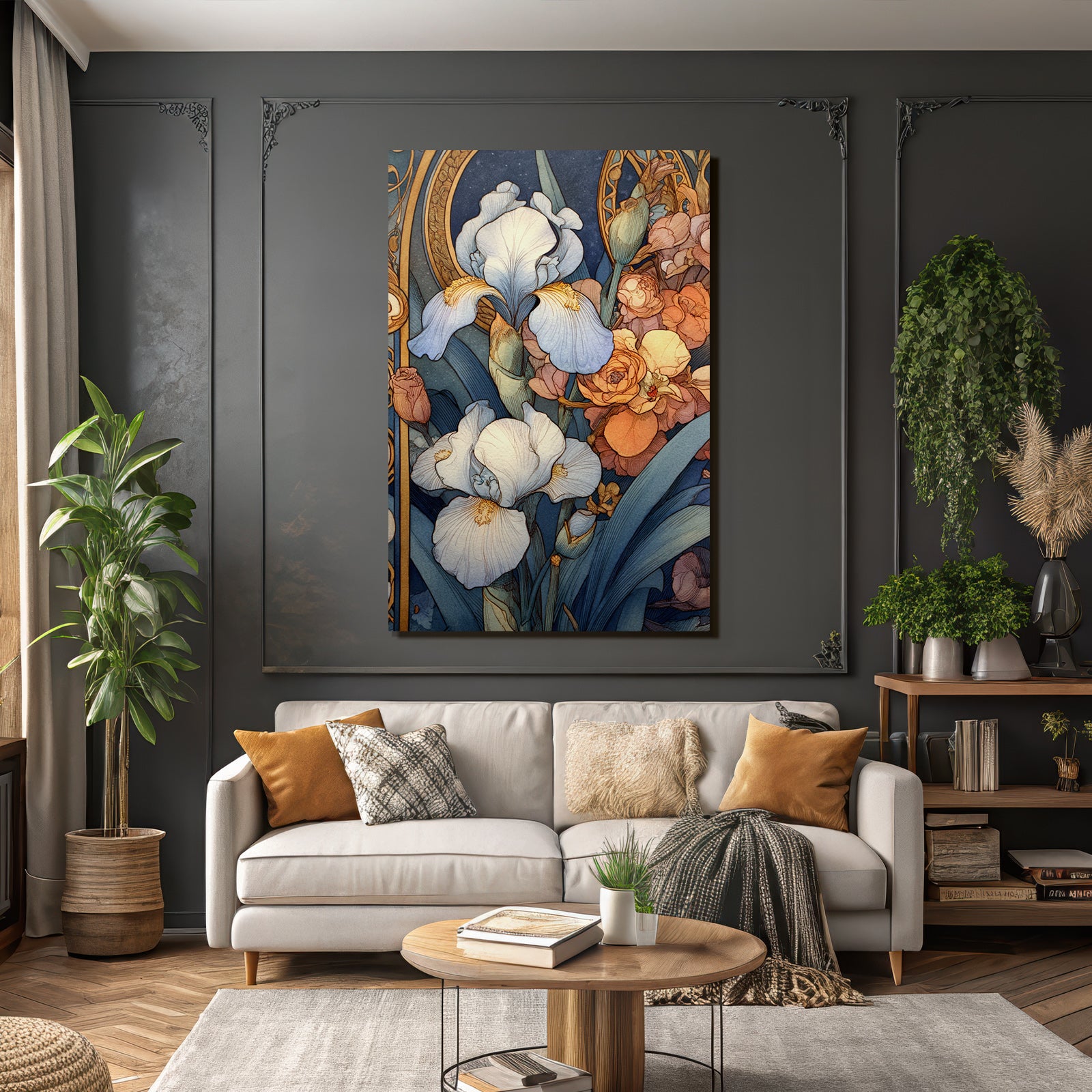Florales Blumenmuster Im Art Nouveau Stil Mit Rosen Und Irissen