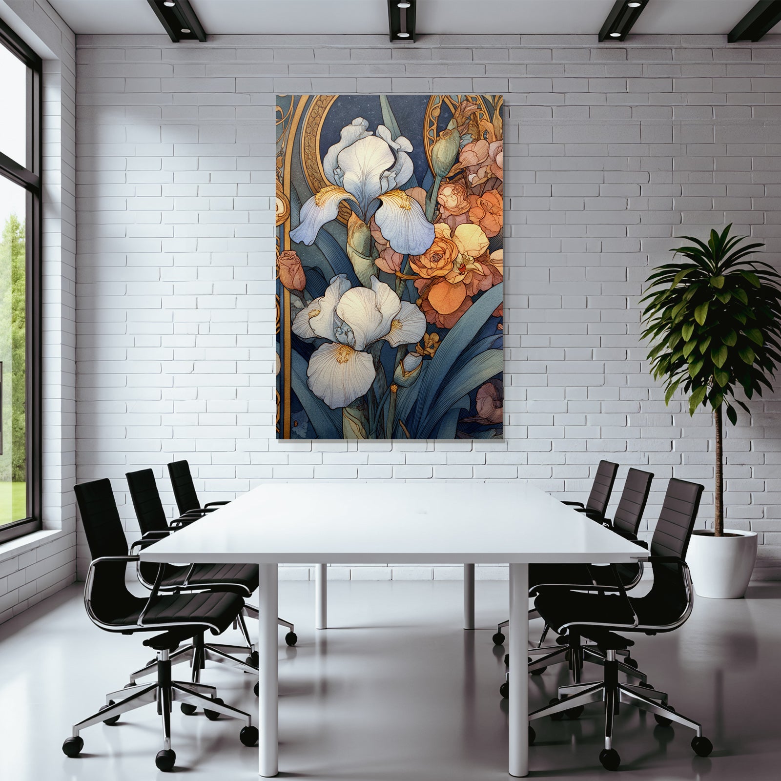 Florales Blumenmuster Im Art Nouveau Stil Mit Rosen Und Irissen