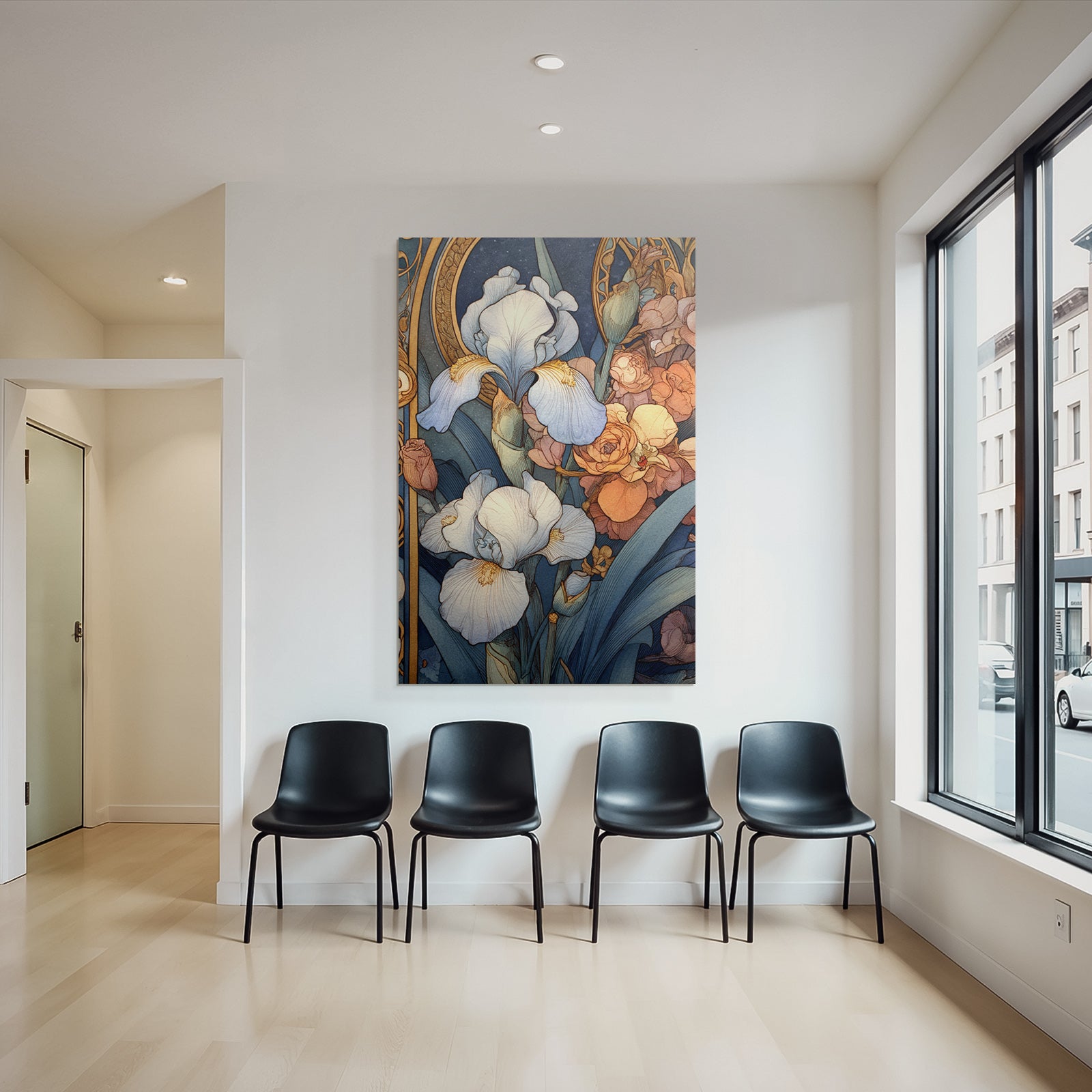 Florales Blumenmuster Im Art Nouveau Stil Mit Rosen Und Irissen