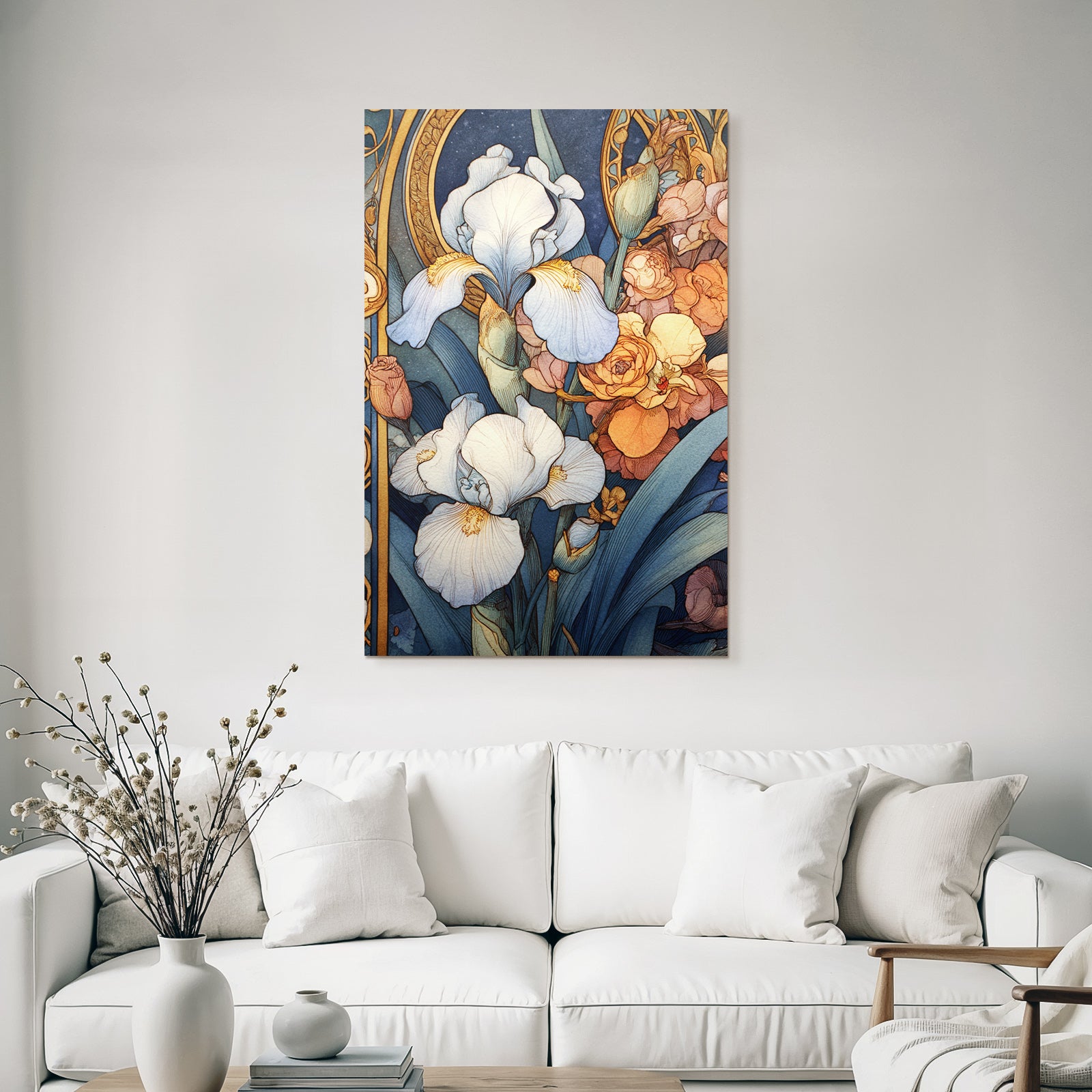 Florales Blumenmuster Im Art Nouveau Stil Mit Rosen Und Irissen