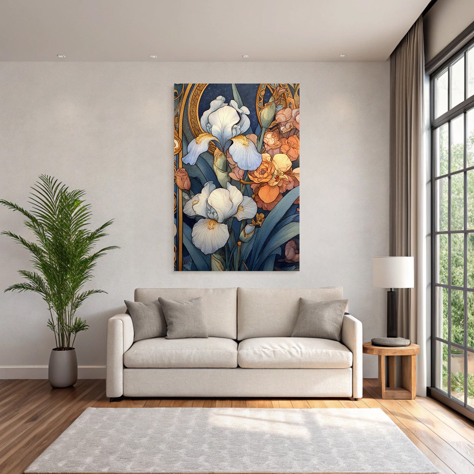 Florales Blumenmuster Im Art Nouveau Stil Mit Rosen Und Irissen