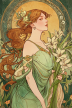 Frau Mit Fliessendem Haar Und Lilien Im Art Nouveau Stil | Jugendstil | Stilrichtungen