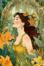 Frau Umgeben Von Grüner Pflanzenpracht | Jugendstil | Stilrichtungen