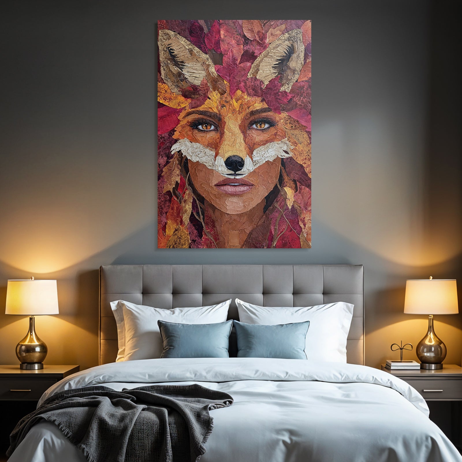 Fraüngesicht Fuchsmerkmale Herbstblätter Kunst