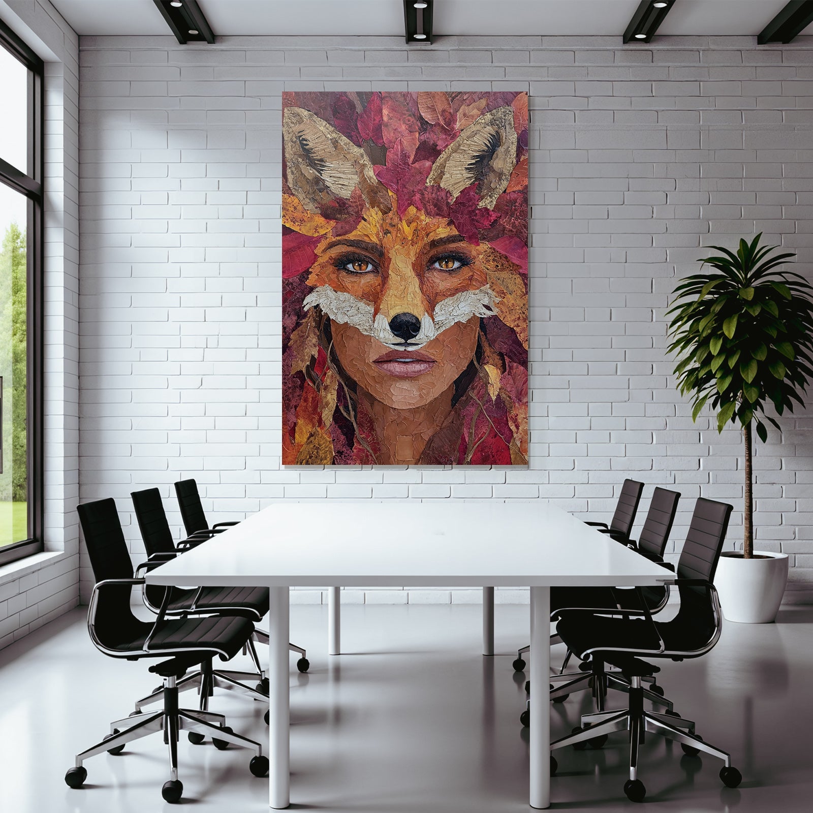 Fraüngesicht Fuchsmerkmale Herbstblätter Kunst