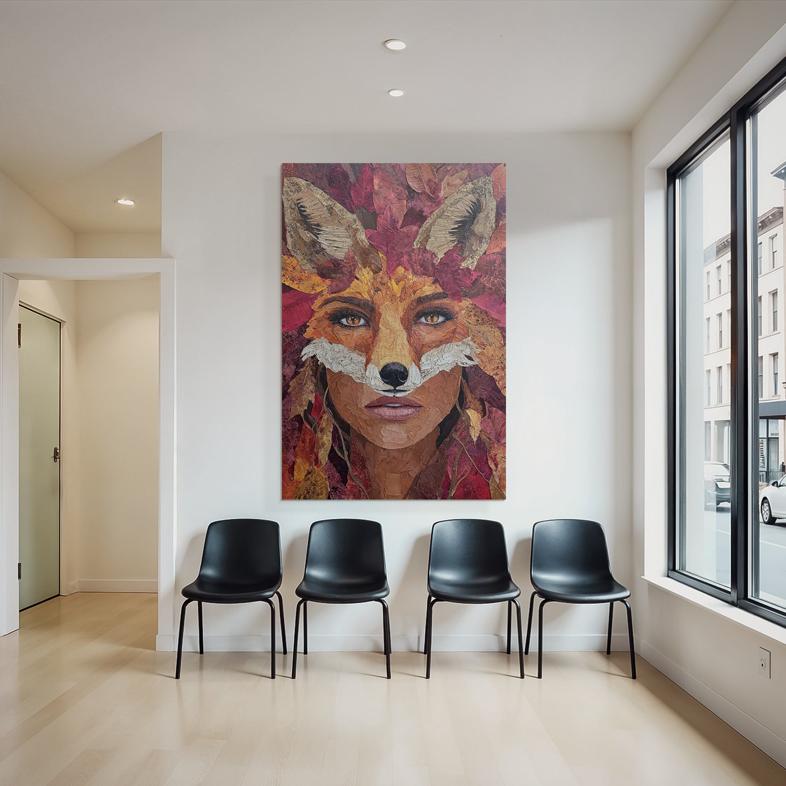 Fraüngesicht Fuchsmerkmale Herbstblätter Kunst
