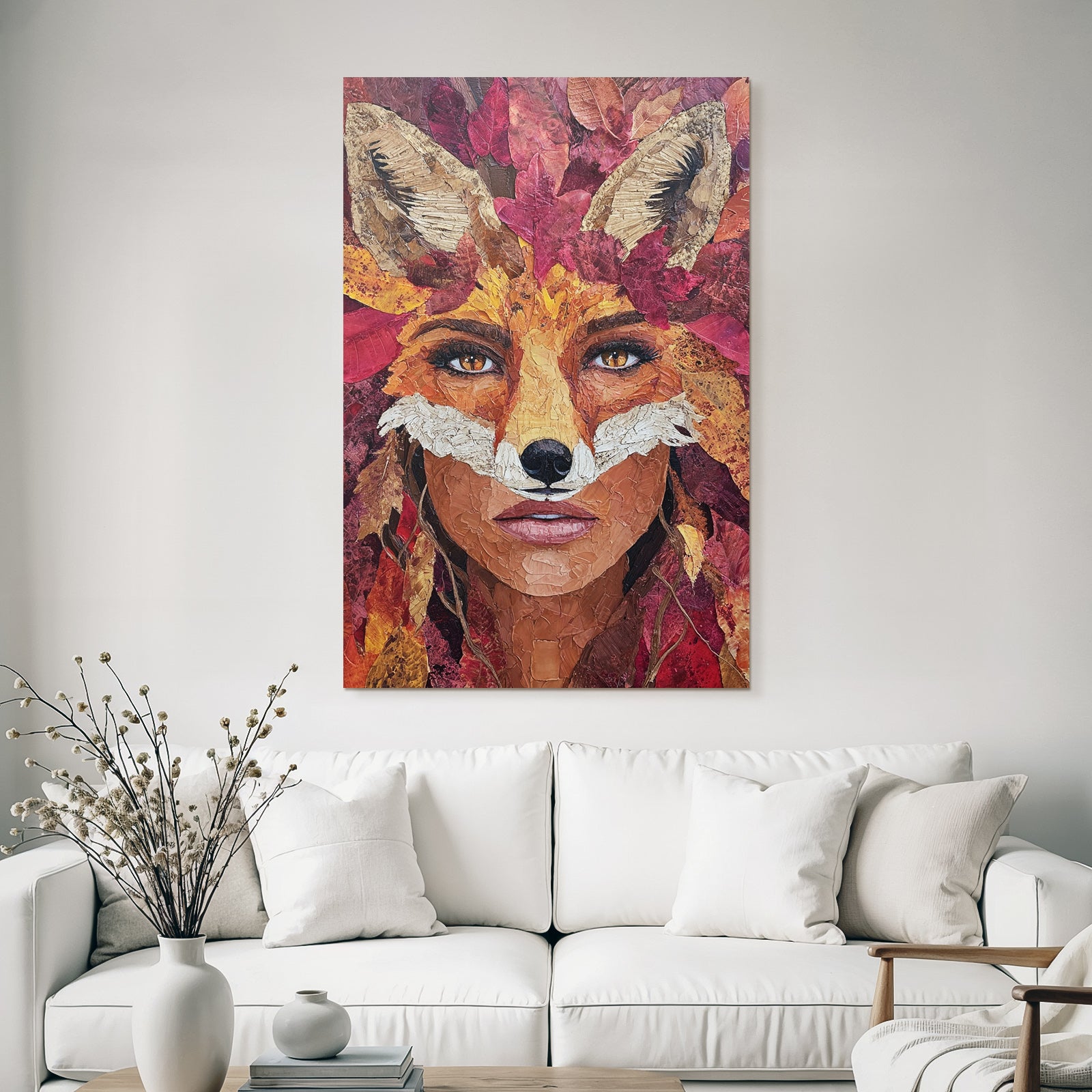 Fraüngesicht Fuchsmerkmale Herbstblätter Kunst