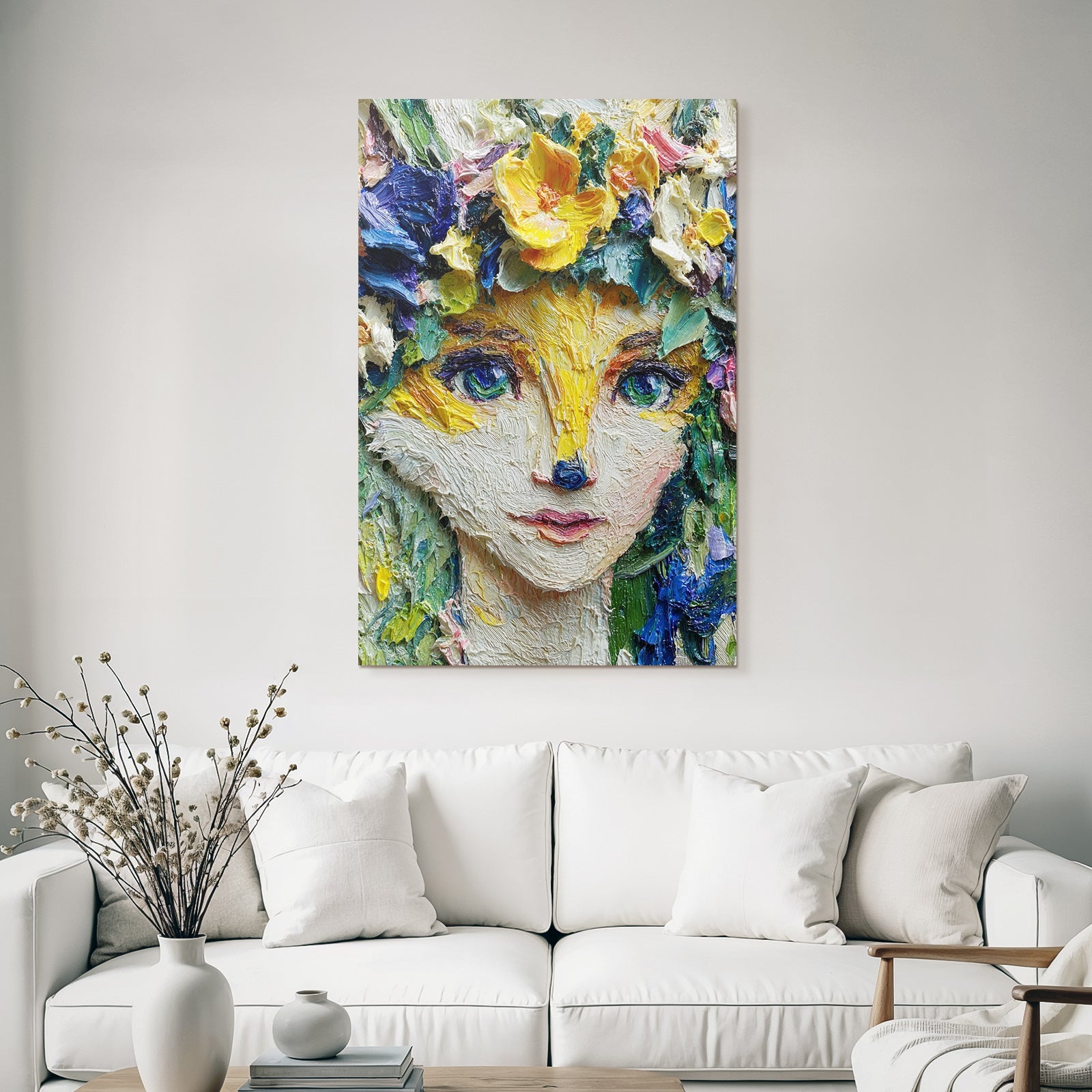 Fuchs Mensch Mit Blumenkrone Impressionistischer Malweise