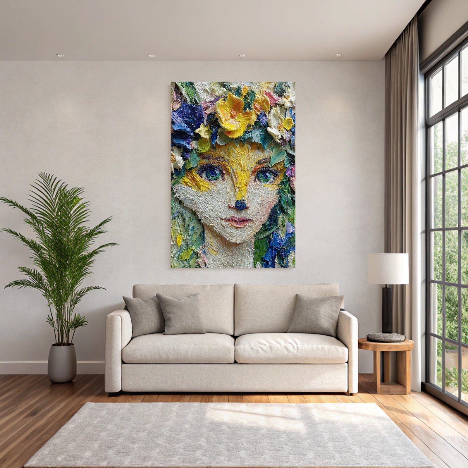 Fuchs Mensch Mit Blumenkrone Impressionistischer Malweise