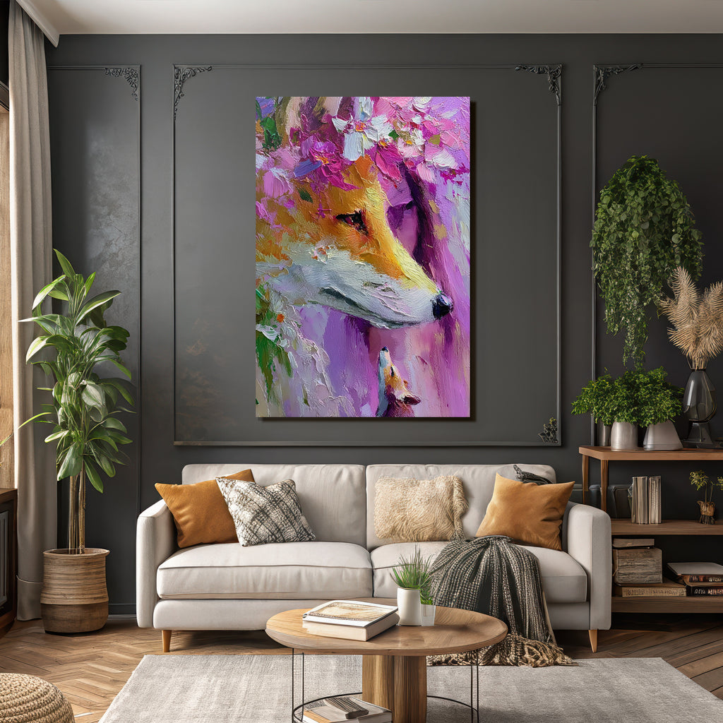 Fuchs Mit Blumen Und Fuchsjunges