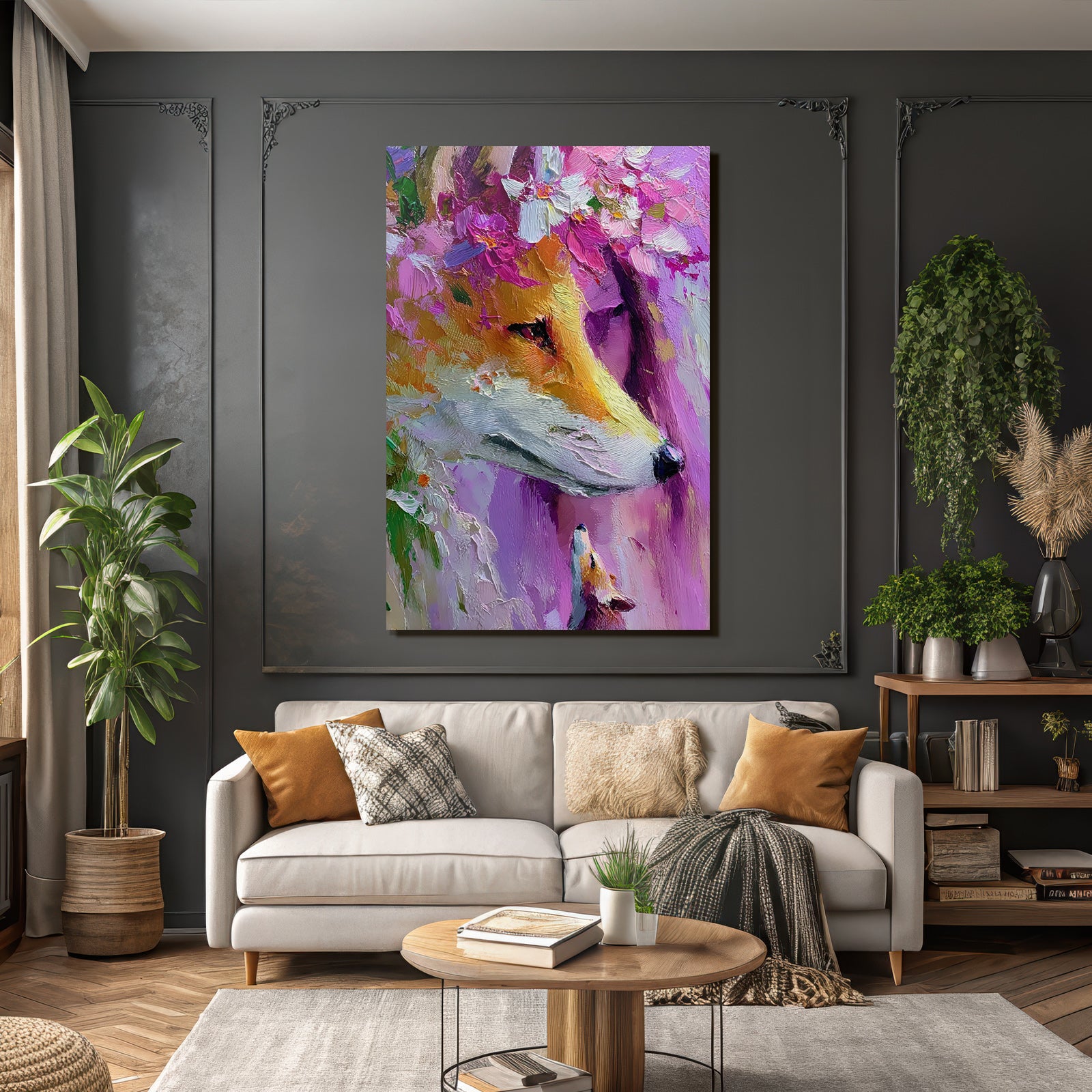 Fuchs Mit Blumen Und Fuchsjunges
