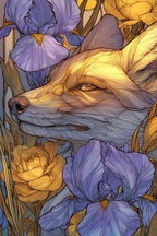 Fuchskopf Umgeben Von Iris Und Bunten Blumen | Jugendstil | Stilrichtungen