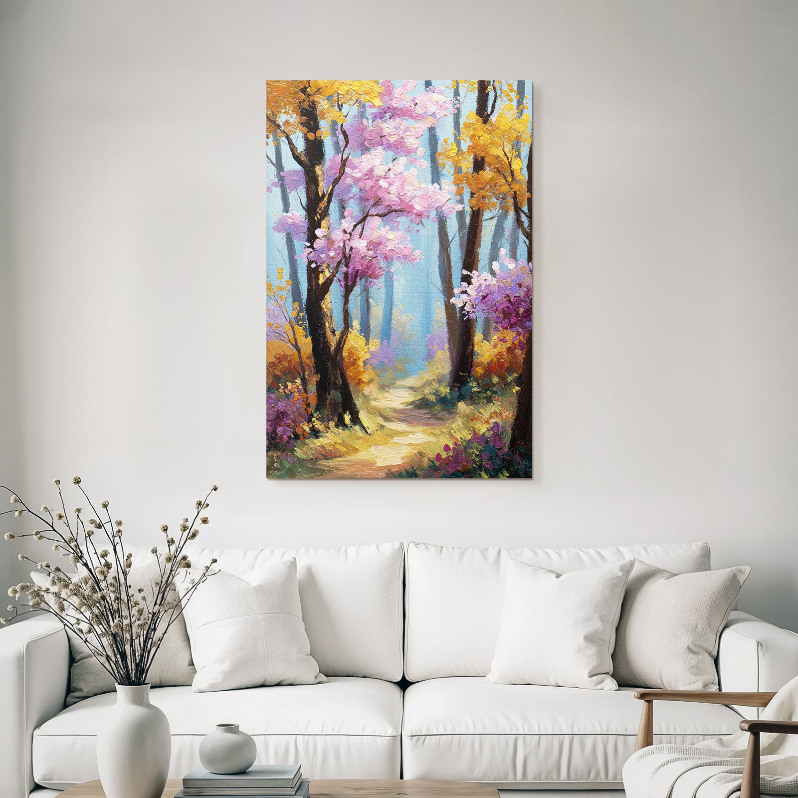 Herbstwald Impressionistisch Gemälde Mit Bunten Baeumen Und Pfad