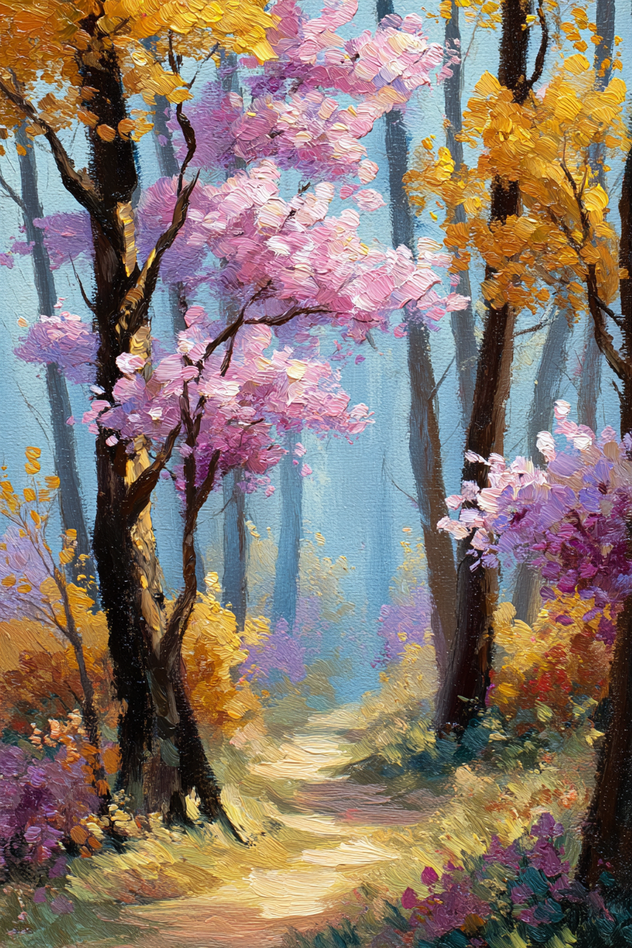 Herbstwald Impressionistisch Gemälde Mit Bunten Baeumen Und Pfad | Jugendstil | Stilrichtungen